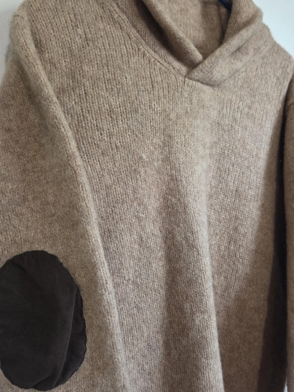 VTG L.L. Bean Shetland Wool Shawl Collar Sweater XL Oatmeal Elbow Patch